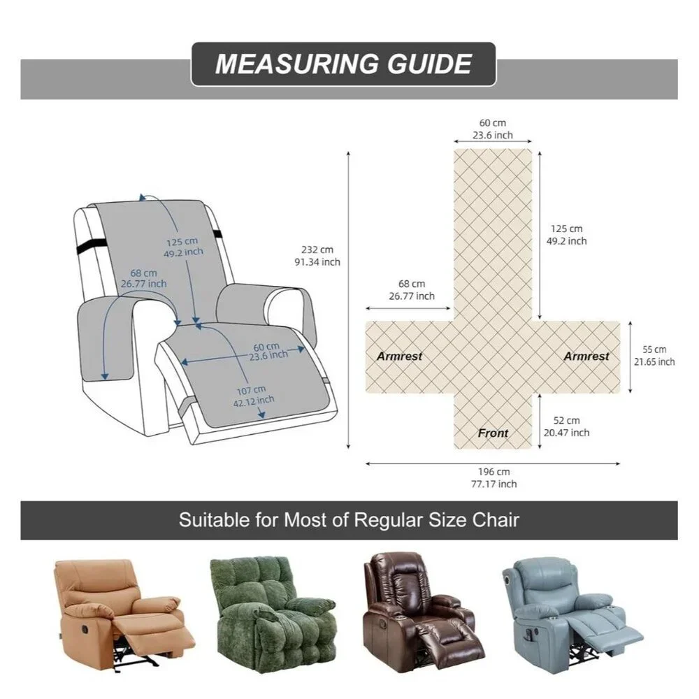 YUEANG Beige Quilted Recliner Slipcover 1 Seater